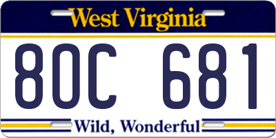WV license plate 8OC681