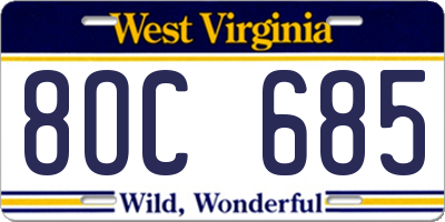 WV license plate 8OC685