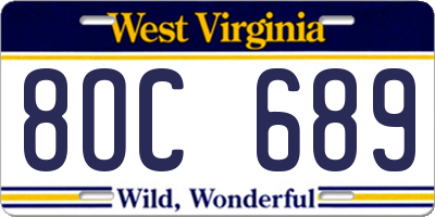 WV license plate 8OC689