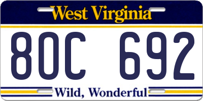 WV license plate 8OC692
