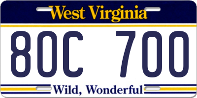 WV license plate 8OC700