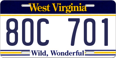WV license plate 8OC701