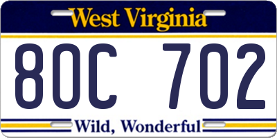 WV license plate 8OC702