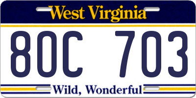 WV license plate 8OC703