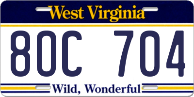 WV license plate 8OC704
