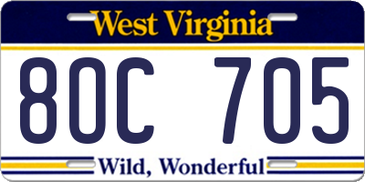 WV license plate 8OC705