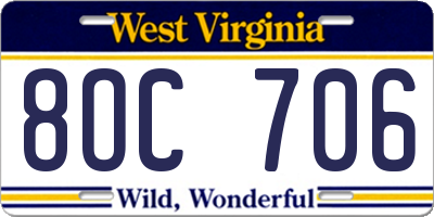 WV license plate 8OC706