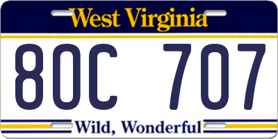 WV license plate 8OC707