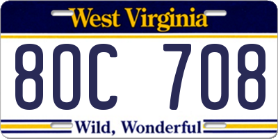 WV license plate 8OC708