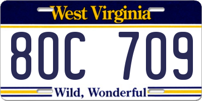 WV license plate 8OC709