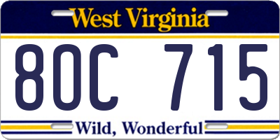 WV license plate 8OC715
