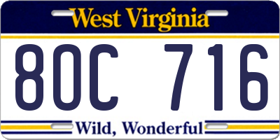 WV license plate 8OC716