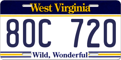 WV license plate 8OC720