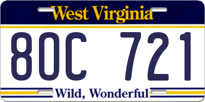 WV license plate 8OC721