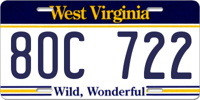 WV license plate 8OC722
