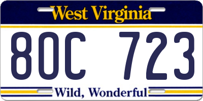 WV license plate 8OC723