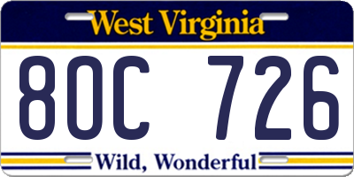 WV license plate 8OC726