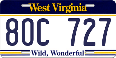 WV license plate 8OC727