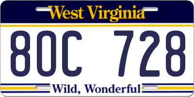 WV license plate 8OC728