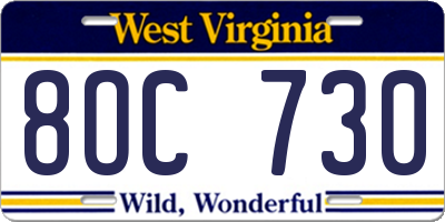 WV license plate 8OC730