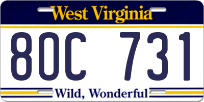 WV license plate 8OC731