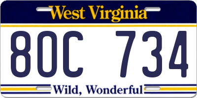 WV license plate 8OC734
