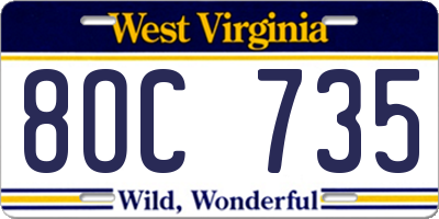 WV license plate 8OC735