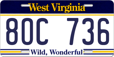 WV license plate 8OC736