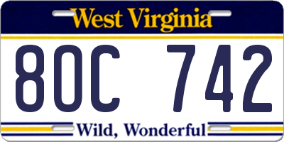 WV license plate 8OC742