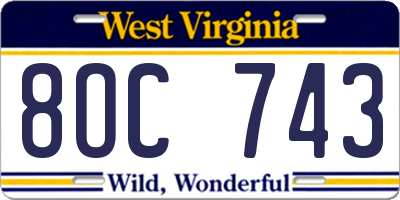 WV license plate 8OC743