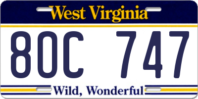 WV license plate 8OC747