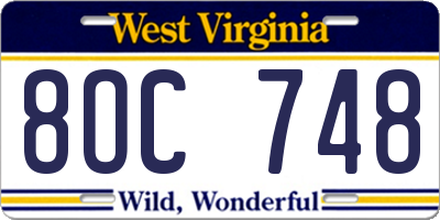 WV license plate 8OC748