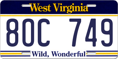 WV license plate 8OC749