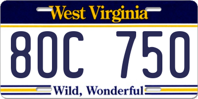 WV license plate 8OC750