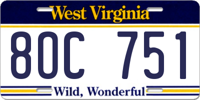 WV license plate 8OC751