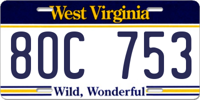 WV license plate 8OC753