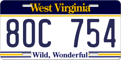 WV license plate 8OC754
