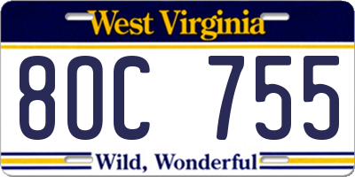 WV license plate 8OC755