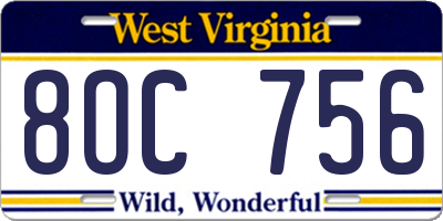 WV license plate 8OC756