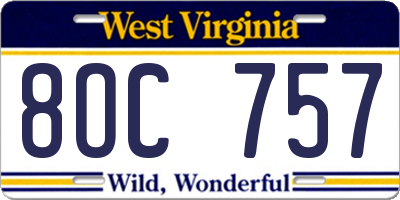 WV license plate 8OC757