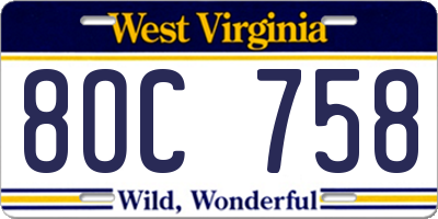 WV license plate 8OC758