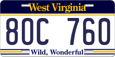 WV license plate 8OC760