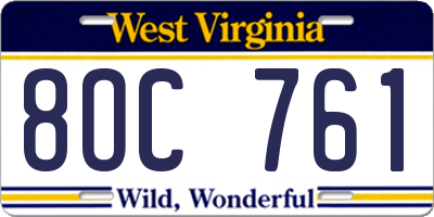 WV license plate 8OC761