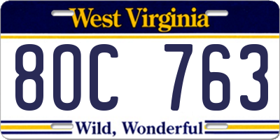 WV license plate 8OC763