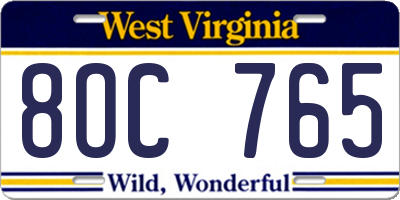 WV license plate 8OC765
