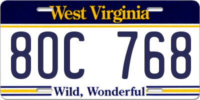 WV license plate 8OC768