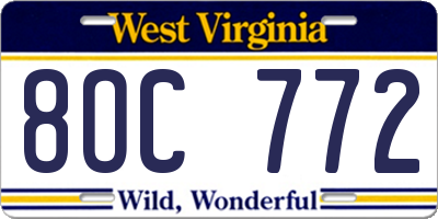 WV license plate 8OC772