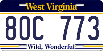 WV license plate 8OC773