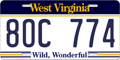 WV license plate 8OC774