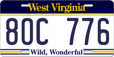 WV license plate 8OC776